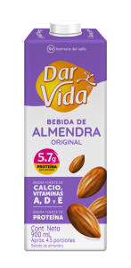 oto de empaque Bebida de almendra original Dar Vida, en presentación de 900ml.