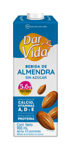oto de empaque Bebida de almendra sin azúcar Dar Vida, en presentación de 900m.